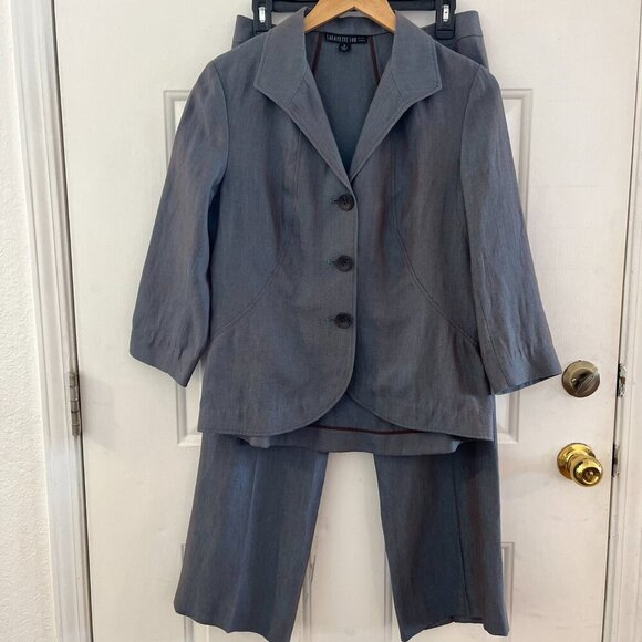 Lafayette 148 Woman's Career Blue Iridescent Metallic Linen Blazer Set Sz 6 - Picture 3 of 16